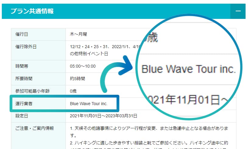 運行業者がBlue Wave Tour inc.のJTBのダイヤモンドヘッドツアー