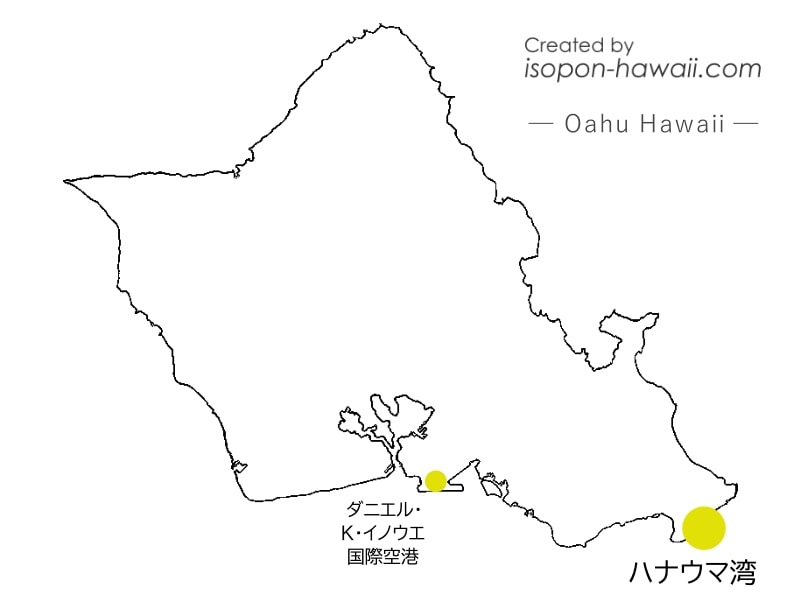 ハナウマ湾の場所を指す地図