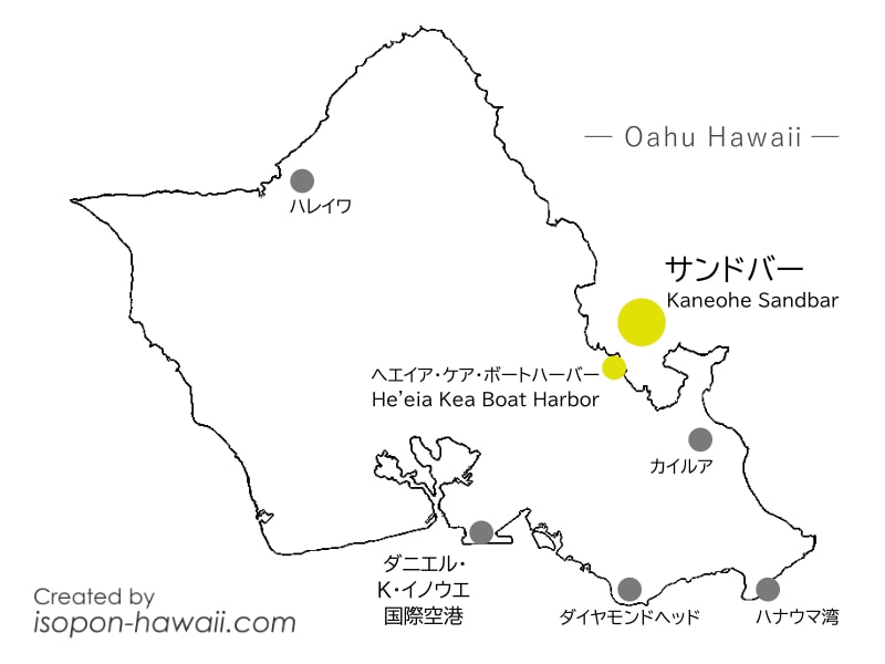 カネオヘ・サンドバーの場所を指すオアフ島MAP