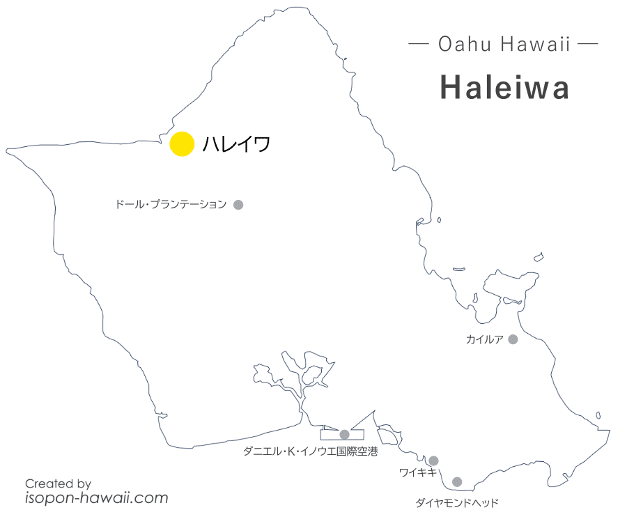 ハレイワの場所を示すオアフ島マップ