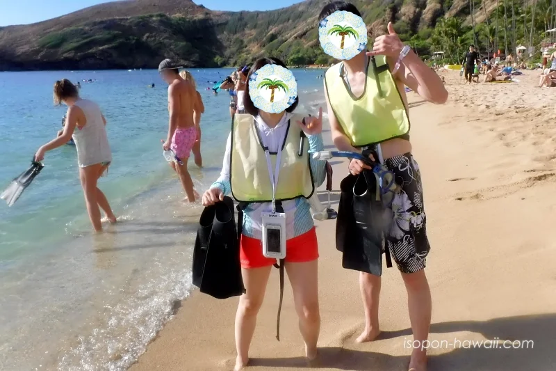 シュノーケル開始前のいそぽんとつまぽん