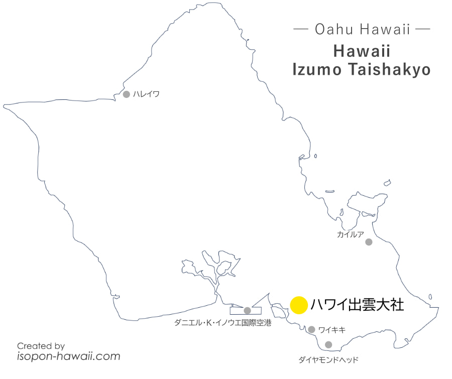ハワイ出雲大社の場所を示すオアフ島マップ