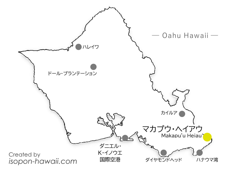 マカプウ・ヘイアウの場所を示すオアフ島の地図