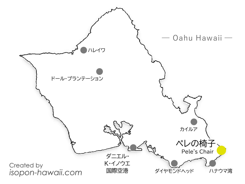 ペレの椅子の場所を示すオアフ島マップ
