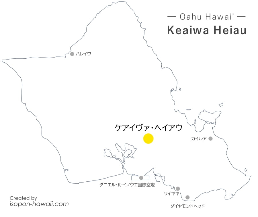 ケアイヴァ・ヘイアウの場所を示すオアフ島マップ