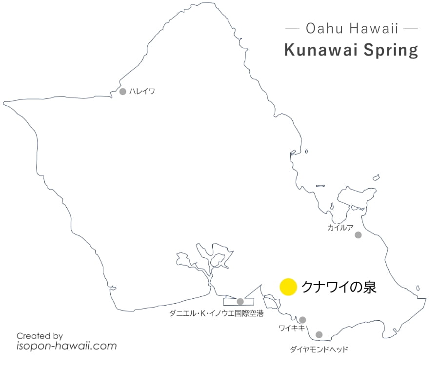 クナワイの泉の場所を示すオアフ島マップ