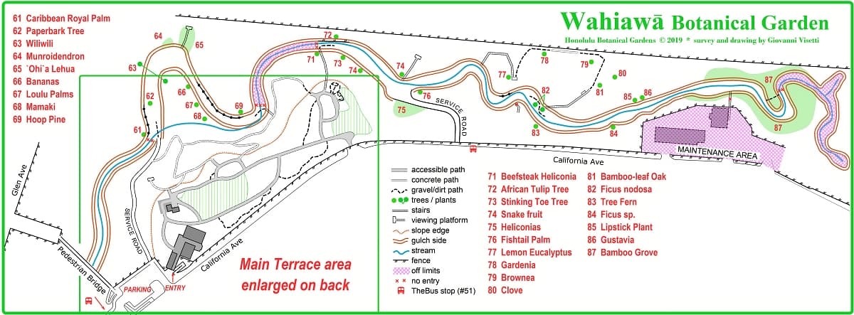 ワヒアワ植物園（ワヒアワ・ボタニカルガーデン）全体の地図