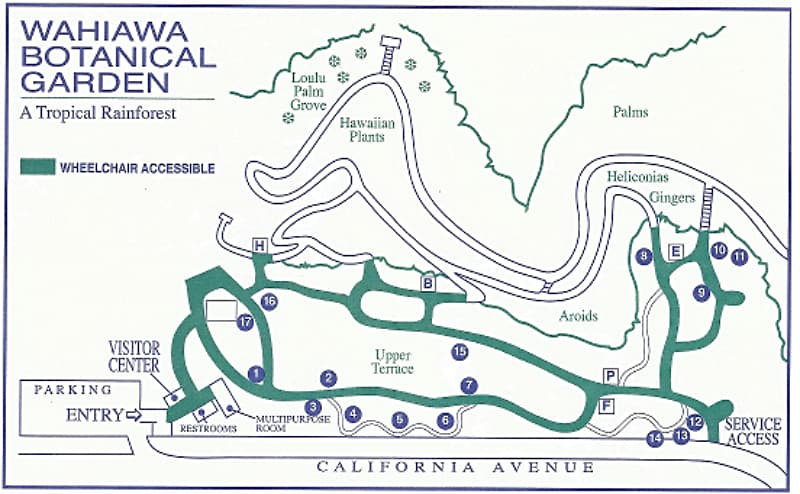 ワヒアワ植物園（ワヒアワ・ボタニカルガーデン）セルフガイドツアーの地図