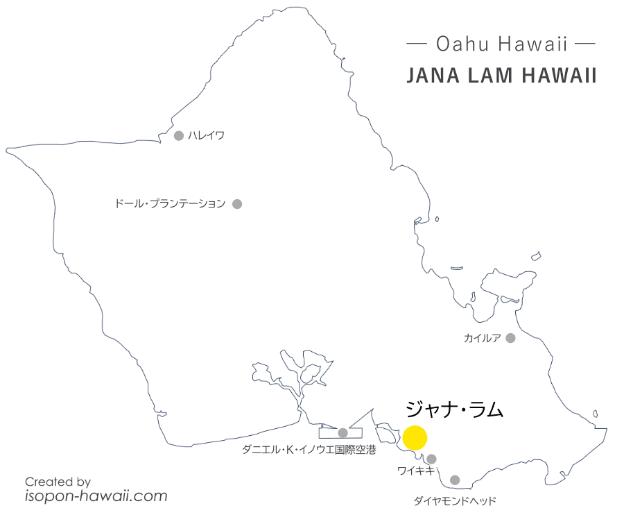 ジャナ・ラムの場所を示すオアフ島マップ