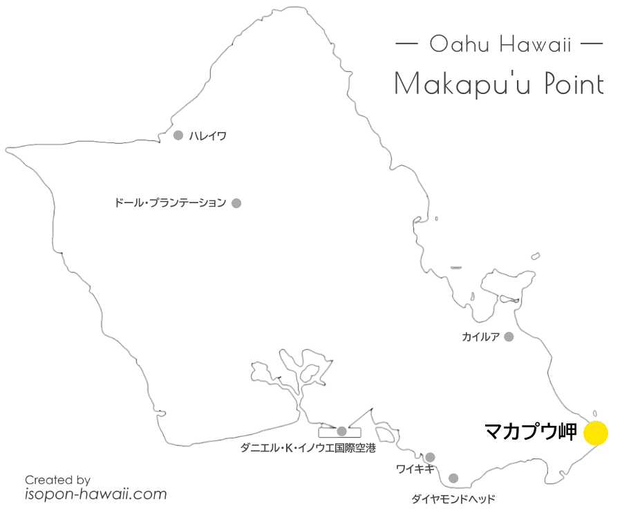 マカプウ岬の場所を示すオアフ島マップ