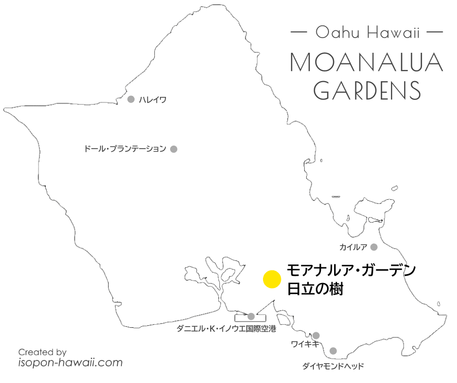 モアナルア・ガーデンの場所を示すオアフ島マップ