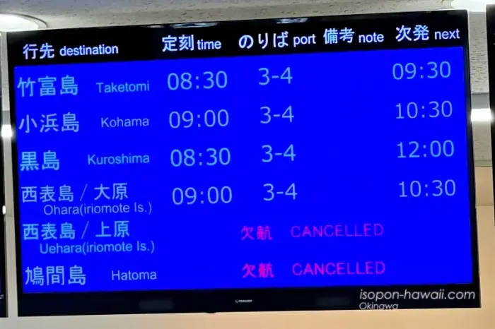 八重山観光フェリーの電光掲示時刻表
