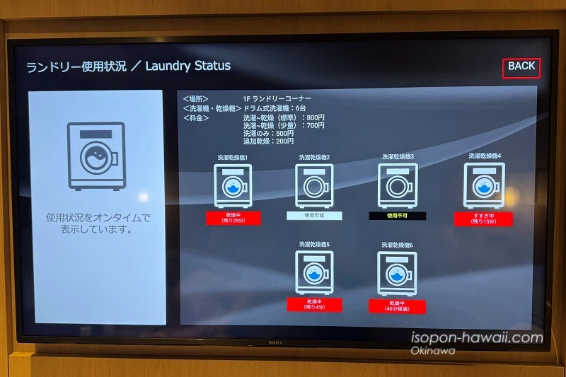 ランドリーの使用状況がテレビで確認できる